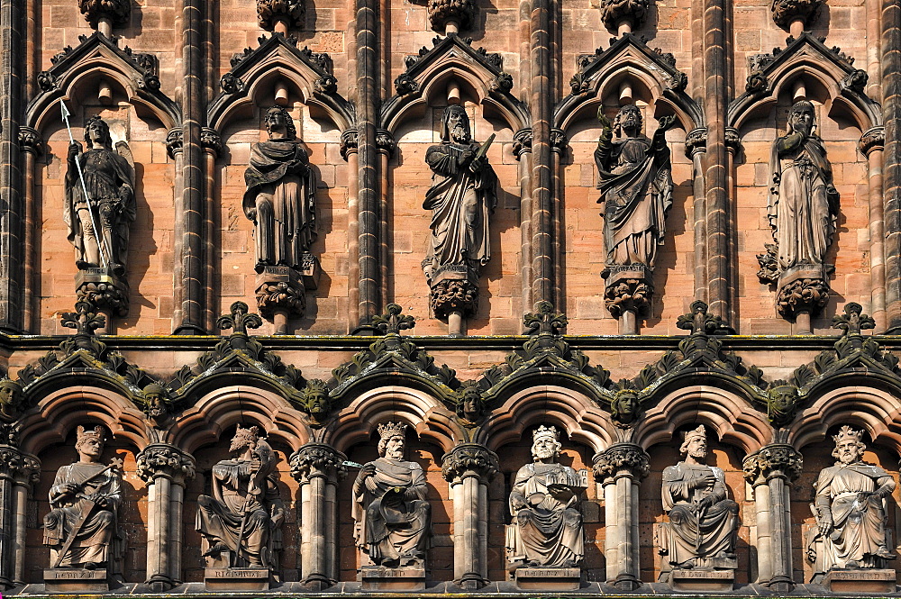 Saints on the main facade of Lichfield Cathedral, Decorated Style, English Gothic, 1256-1340, The Close, Lichfield, England, UK, Europe