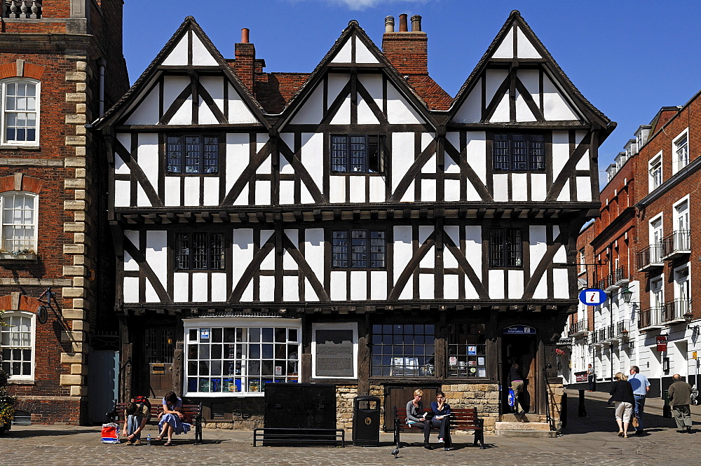 Old half-timbered Tudor-style building, built from 1485 to 1603, Steep Hill, Lincoln, Lincolnshire, England, UK, Europe