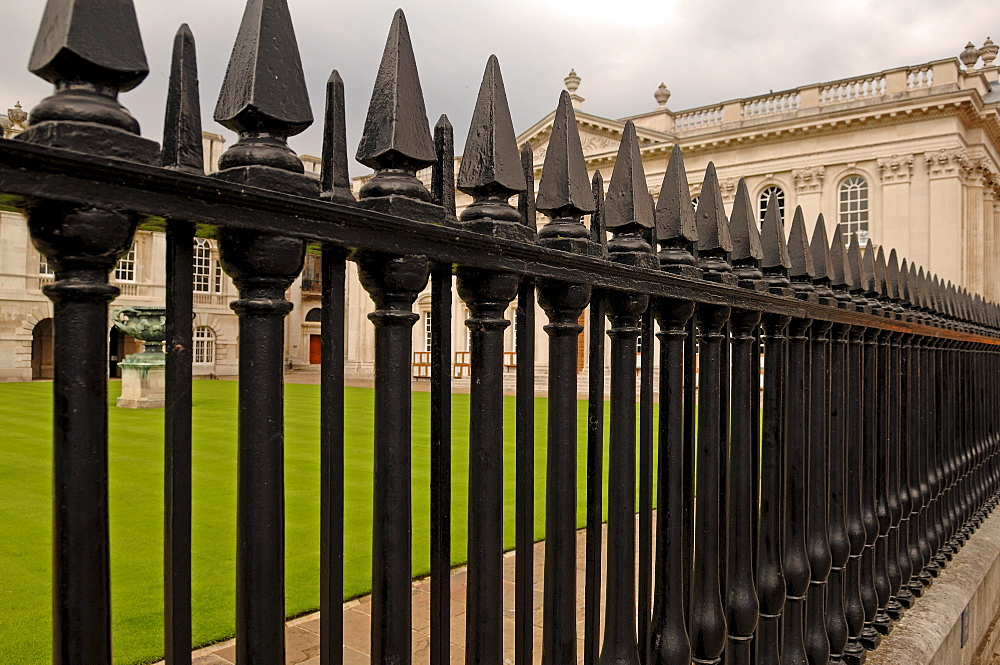 Iron fence in front of Senate House, King's Parade, Cambridge, Cambridgeshire, England, United Kingdom, Europe