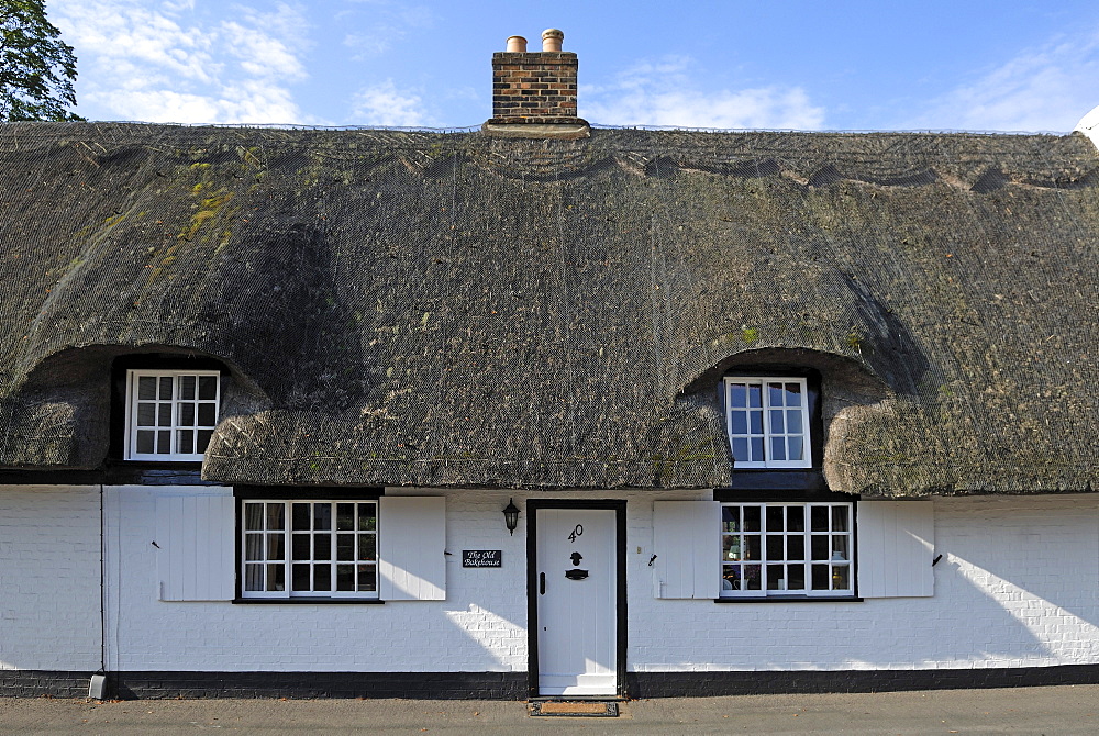 Detail of an old thatched house, High Street 40, Hemingford Gray, Cambridgeshire, England, United Kingdom, Europe