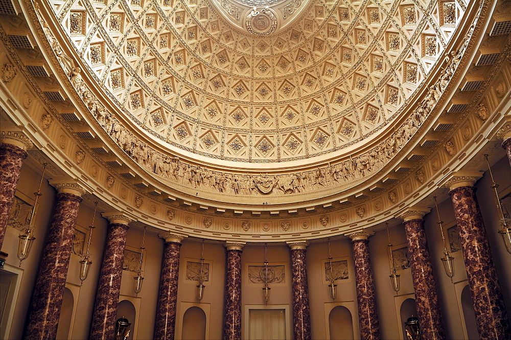 Detail of the ornamental cupola in the reception hall of Stowe School, private school since 1923, architecture from 1770, Classicism, Stowe, Buckingham, Buckinghamshire, England, United Kingdom, Europe