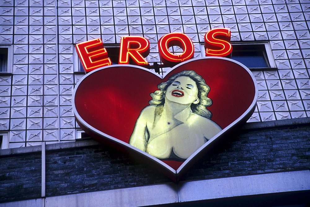 Eros lettering with neon advertising, Kiez, Reeperbahn, St. Pauli, Hanseatic City of Hamburg, Germany, Europe