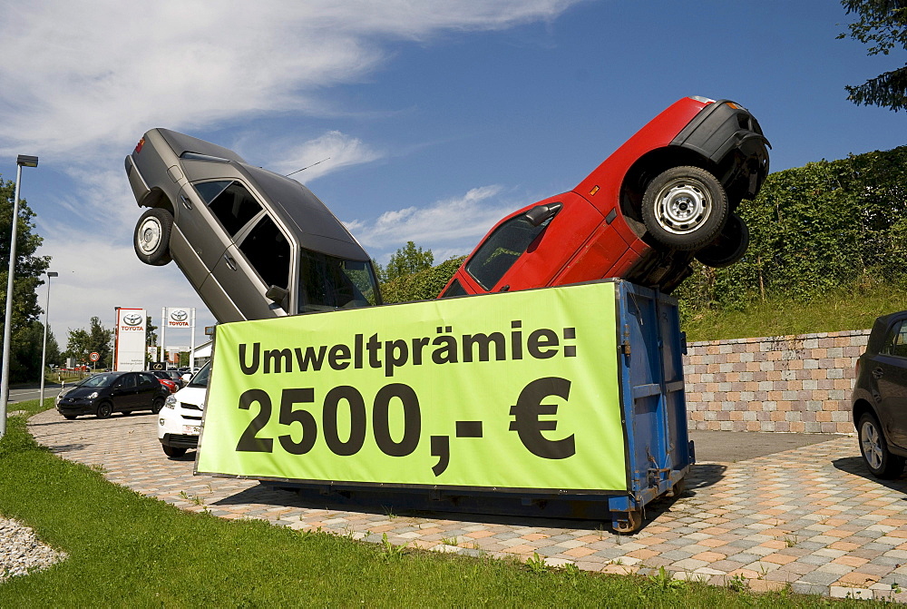 Decoration of a car dealer for the car-scrap bonus in Bavaria, Germany, Europe