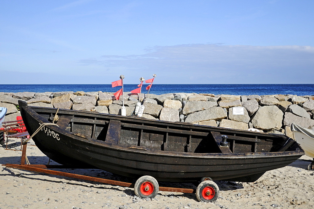 Fishing boat in the Vitt fishing village in Putgarten at Cape Arkona, Wittow peninsula, Ruegen Island, Mecklenburg-Western Pomerania, Germany, Europe