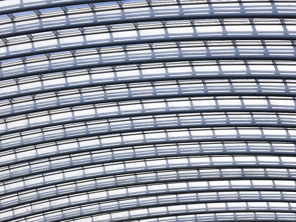 Architectural roof detail of the station in Liege-Guillemin, Belgium, Europe