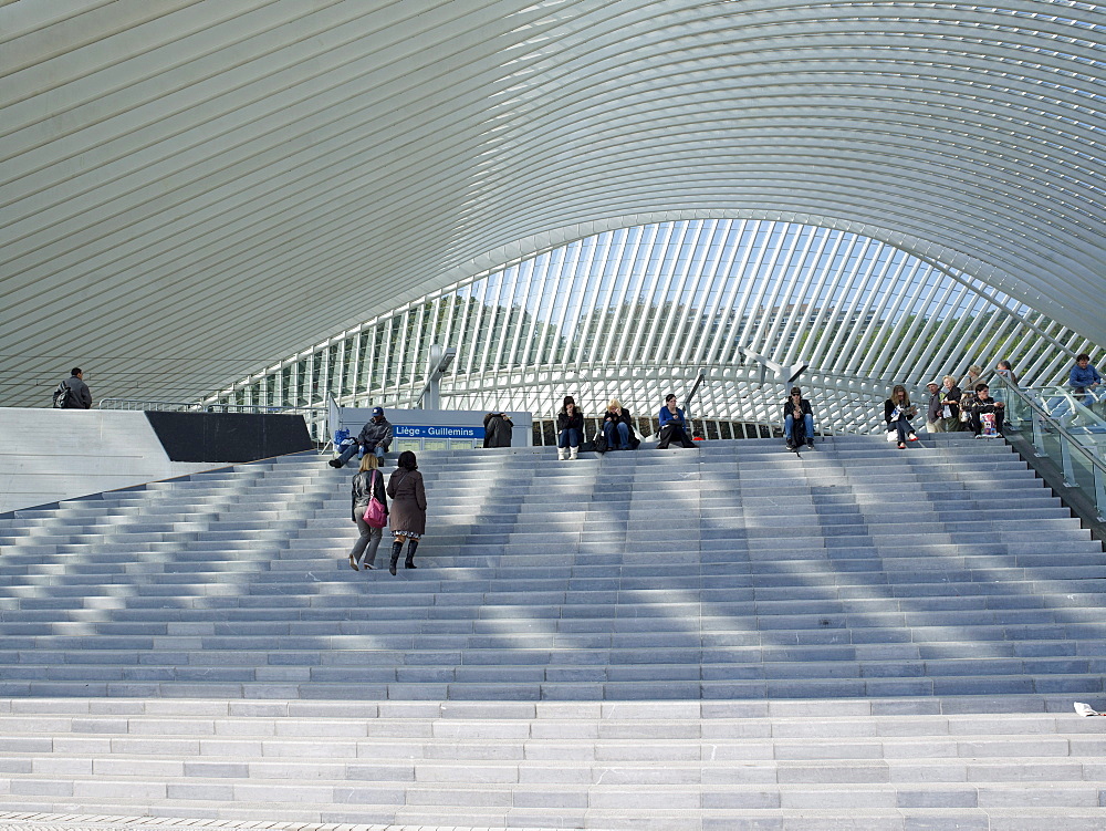 Stairway, Gare de Liege-Guillemins, architect Santiago Calatrava, Liege, Belgium, Europe