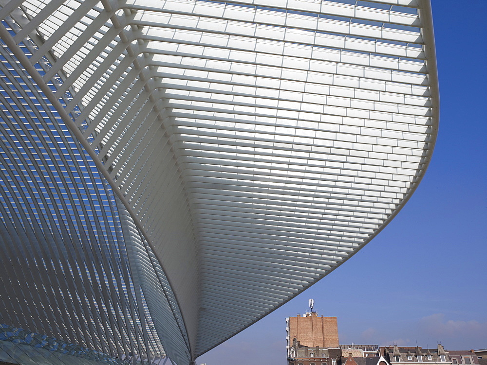 Architectural roof detail of the station in Liege-Guillemin, Belgium, Europe