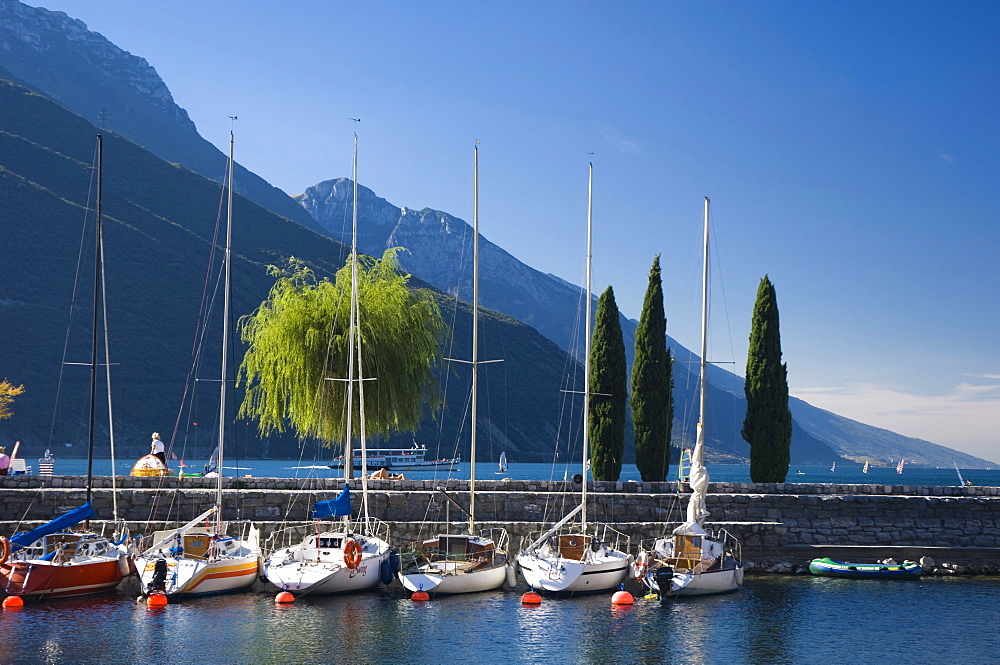 Sailboats in the marina, Torbole, Lake Garda, Lago di Garda, Trentino, Italy, Europe