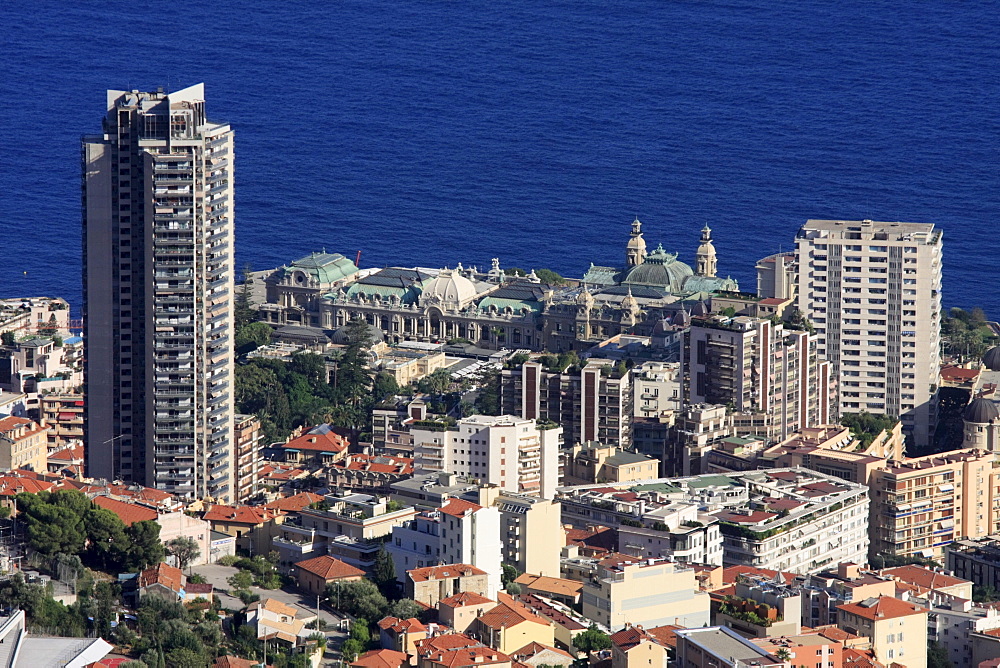 Monte Carlo district with Casino, built by Charles Garnier, and high-rise apartment buildings, Principality of Monaco, Cote d'Azur, Europe