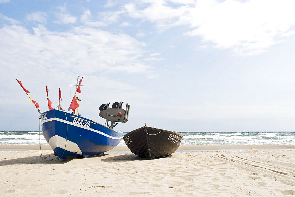 Fishing boats on the beach, Baabe, Mecklenburg-Western Pomerania, Germany, Europe
