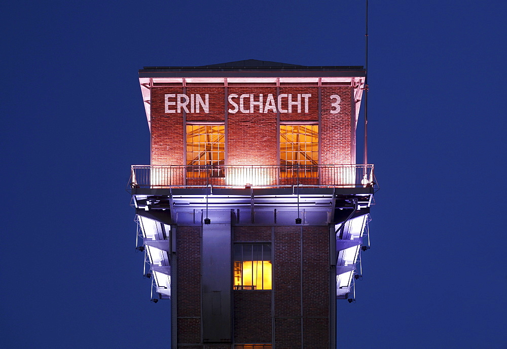 Hammerhead tower of the former Erin colliery, Castrop-Rauxel, Ruhr Area, North Rhine-Westphalia, Germany, Europe