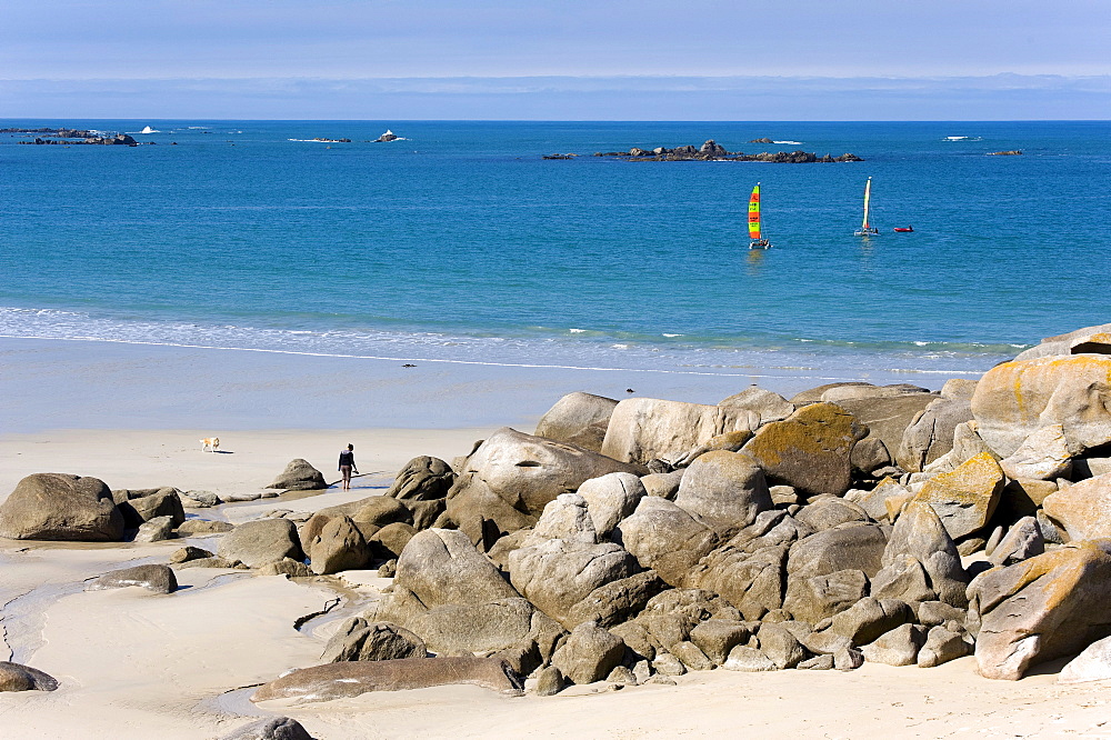 Recreational activity on the beach near Kerbrat, Cleder, Finistere, Brittany, France, Europe