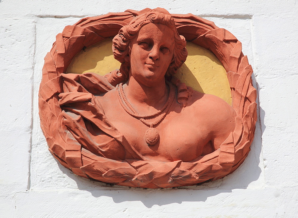 Decoration on the facade, Old Castle in the center of Bayreuth, Upper Franconia, Bavaria, Germany, Europe