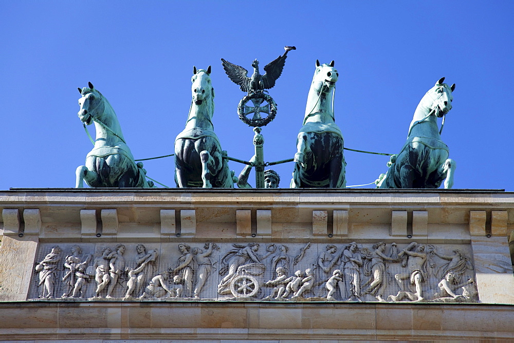 Part of the Brandenburg Gate on Pariser Platz, Berlin, Germany, Europe