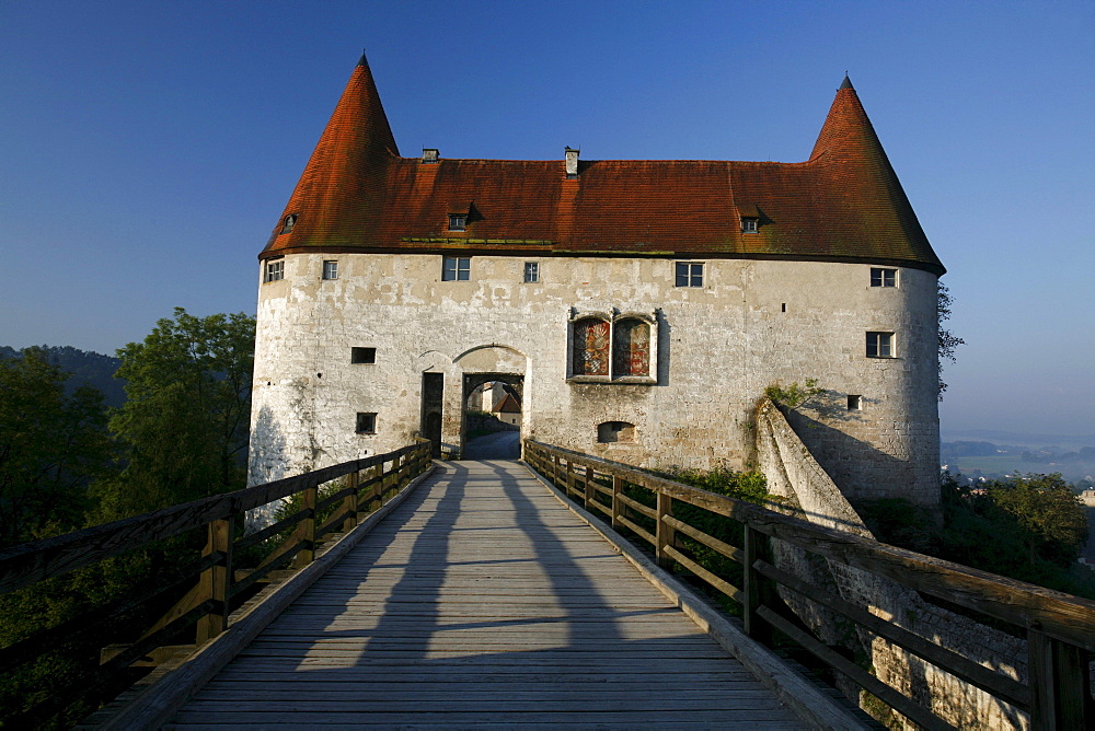 View towards Georgstor Gate of Burghausen Castle, Bavaria, Germany, Europe