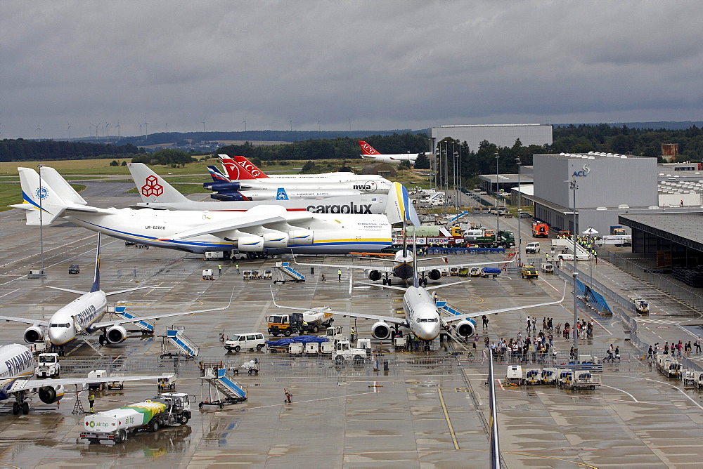 The Antonov 225, the largest fixed-wing aircraft ever built, at the airport Frankfurt-Hahn Airport, Lautzenhausen, Rhineland-Palatinate, Germany, Europe