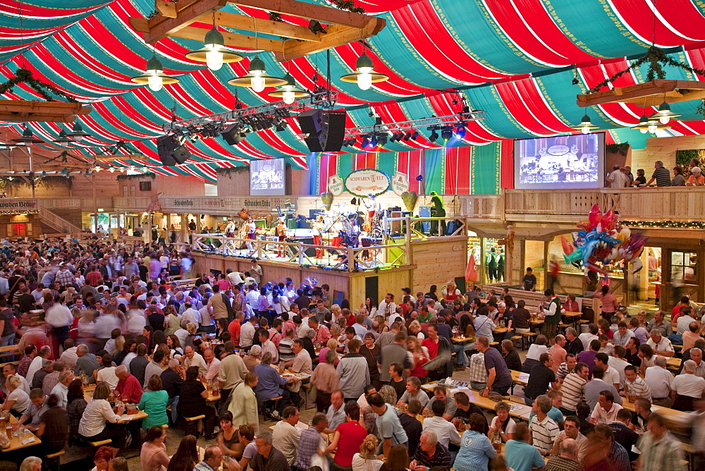 Crowded beer tent at the Stuttgart Beer Festival, Schwabenwelt, Cannstatter Volksfest, Stuttgart, Baden-Wuerttemberg, Germany, Europe