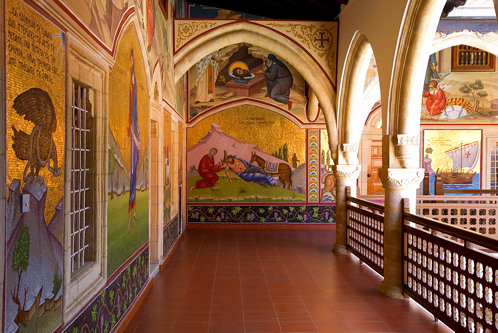 Royal Kykkos monastery, courtyard, Orthodox monastery, icons, mosaics, Troodos Mountains, Cyprus, Greece, Europe