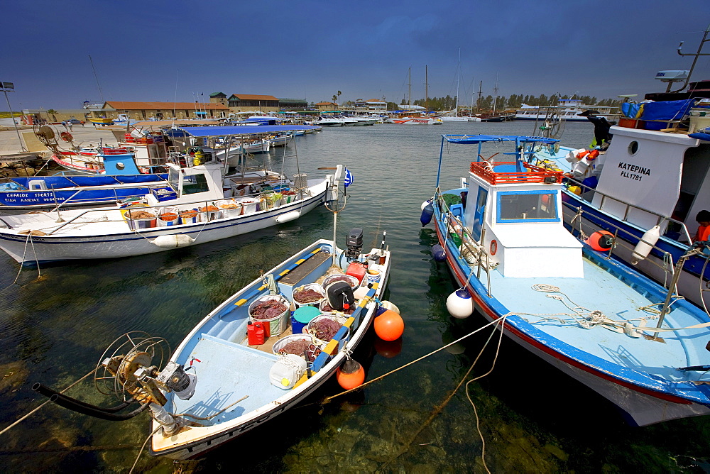 Boats in the fishing port of Pafos, Cyprus, Greece, Europe