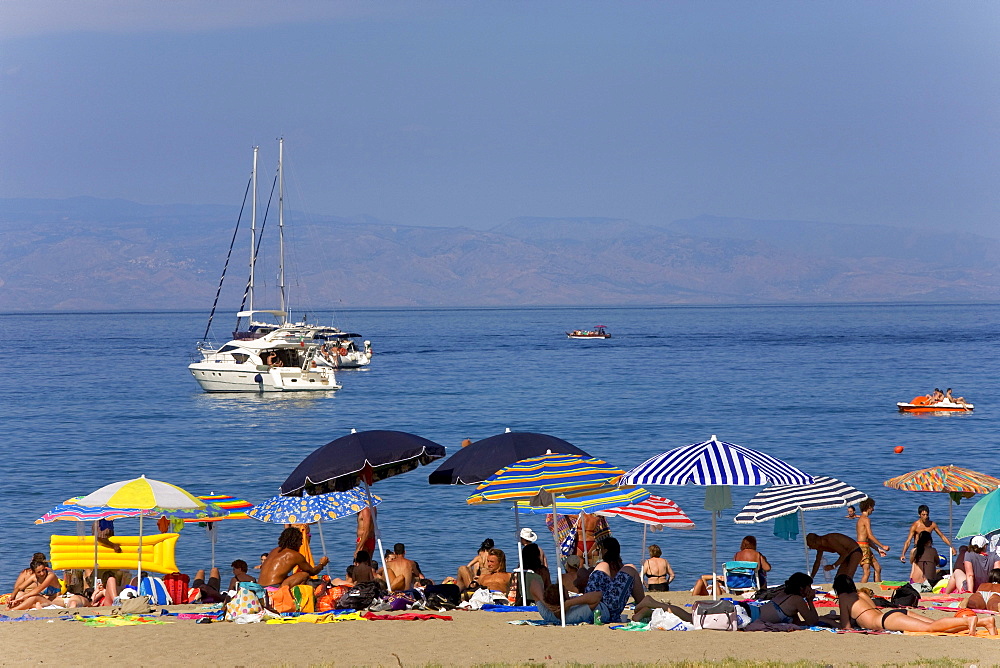 Beach of Giardini Naxos, near Taormina, province of Messina, Sicily, Italy, Europe