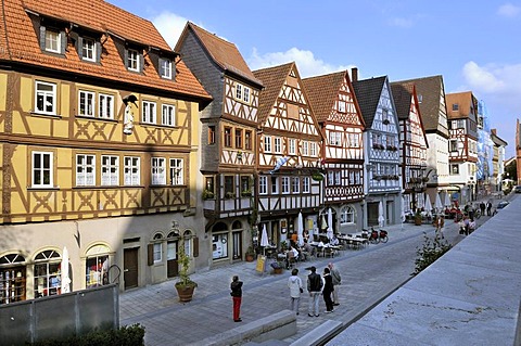 Main street with a row of half-timbered houses, Ochsenfurt, Franconia, Bavaria, Germany