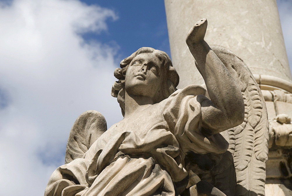 Angel sculpture in front of Church of San Domenico, Palermo, Sicily, Italy, Europe