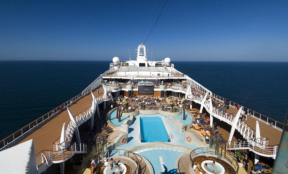 Swimming pool on a cruise ship, MSC Fantasia of MSC Cruises