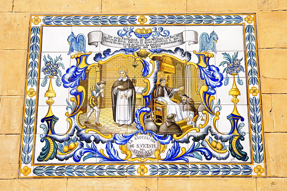 Christian representation, Spanish tiles, azulejos, Church of San Nicolas, Sant Nicolau, Valencia, Spain, Europe