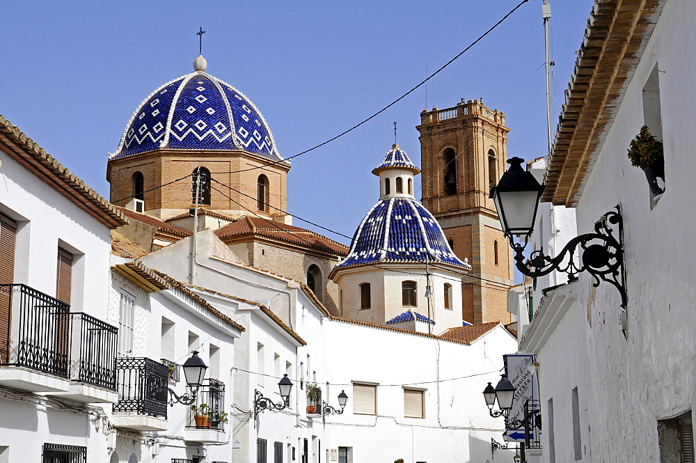 Historic centre, roofs, cupolas, blue, Virgen del Consuelo, Iglesia de Nuestra Senora del Consuelo, church, Altea, Costa Blanca, Alicante, Spain, Europe