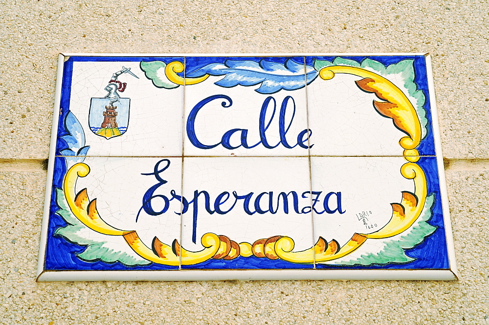 Street sign, Spanish tiles, azulejos, Calle Esperanza, Street of Hope, Costa Calida, Murcia, Spain, Europe