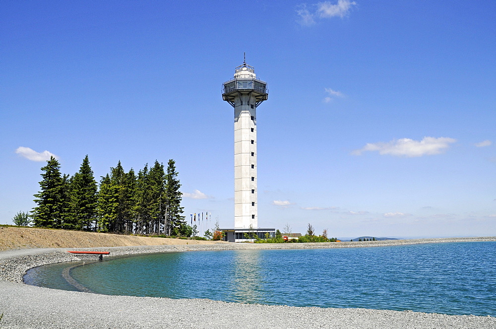 Hochheideturm Tower, observation tower, artificial lake for the production of artificial snow, Mt Ettelsberg, Willingen, Upland, Hochsauerland, Sauerland, Hesse, Germany, Europe