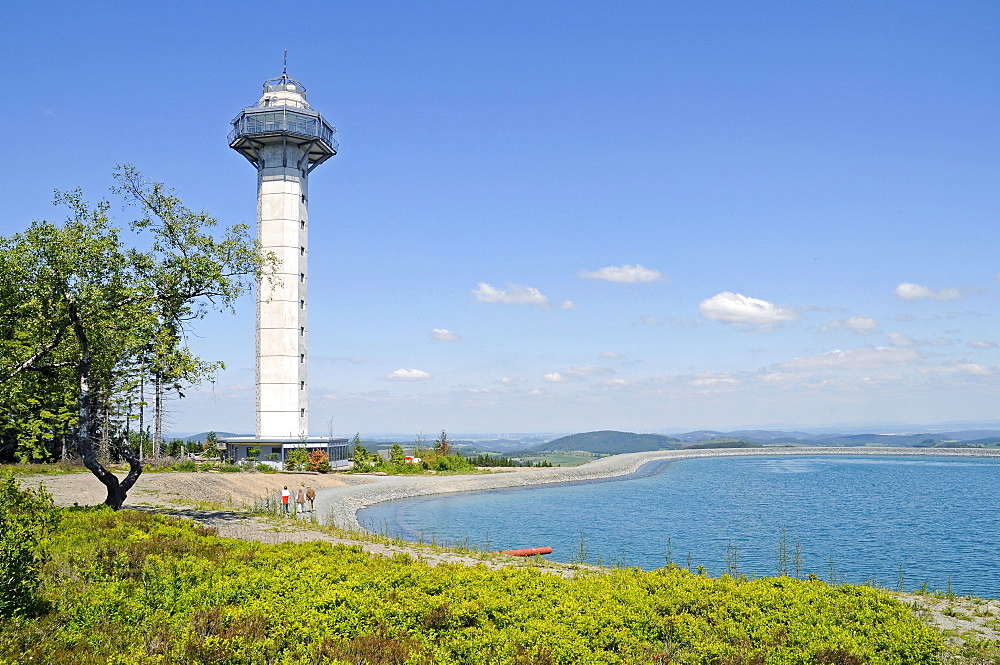 Hochheideturm Tower, observation tower, artificial lake for the production of artificial snow, Mt Ettelsberg, Willingen, Upland, Hochsauerland, Sauerland, Hesse, Germany, Europe