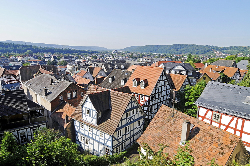 Historic half-timbered houses, old town, city view, Marburg, Hesse, Germany, Europe