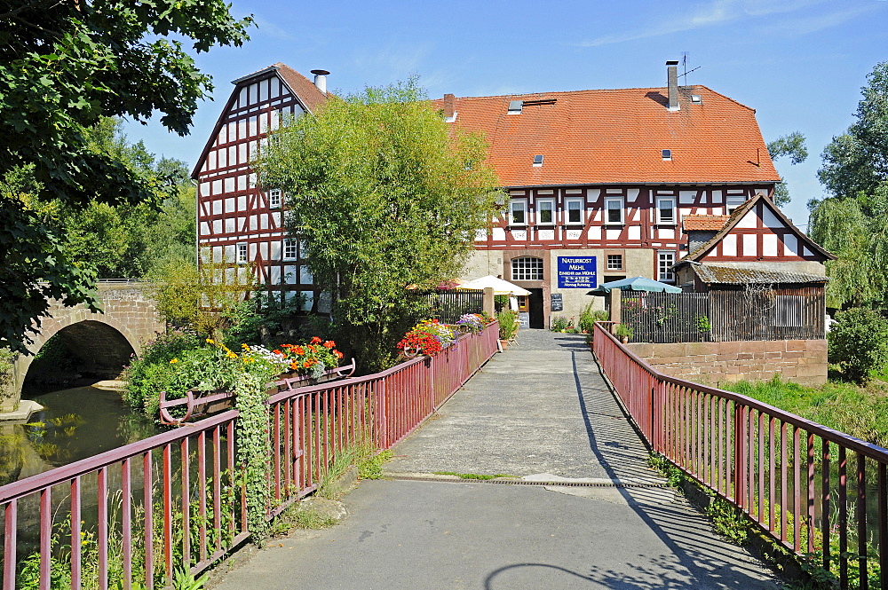 Historic half-timbered house, Bruecker mill, water mill, Amoeneburg, Kassel, Hesse, Germany, Europe