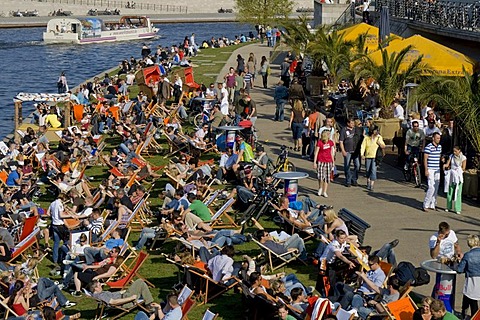 Beach bar opposite the central train station, Berlin, Germany, Europe