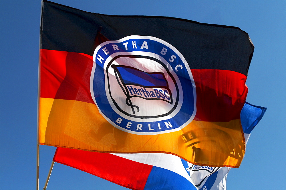 Germany flag with the emblem of Hertha Berlin, Germany, Europe