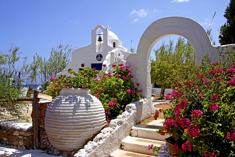 Chapel with staircase and arch, Lychnostatis Open Air Museum, museum of traditional Cretan life, Hersonissos, Crete, Greece, Europe