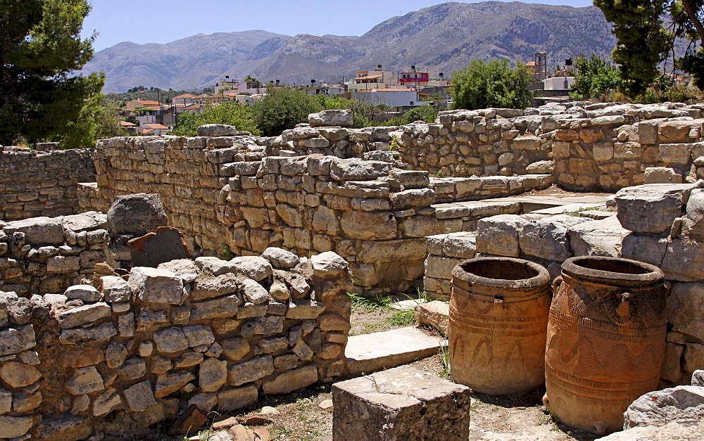 Clay jugs and jars, Minoan excavations, Tylissos, Crete, Greece, Europe