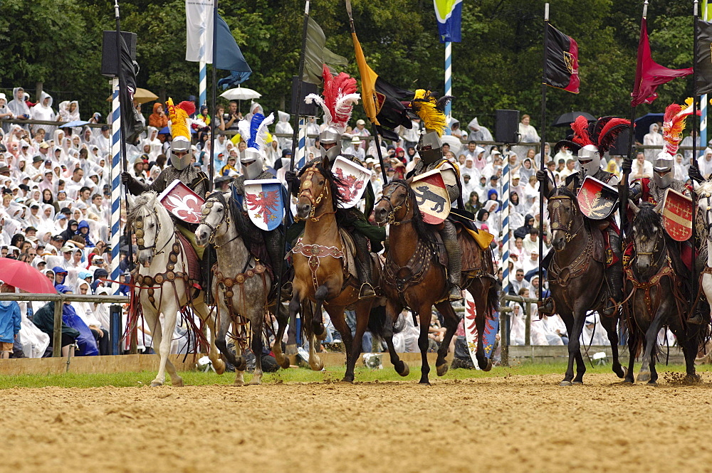 Knights riding into the arena, Knights' Tournament in Kaltenberg, Upper Bavaria, Bavaria, Germany, Europe