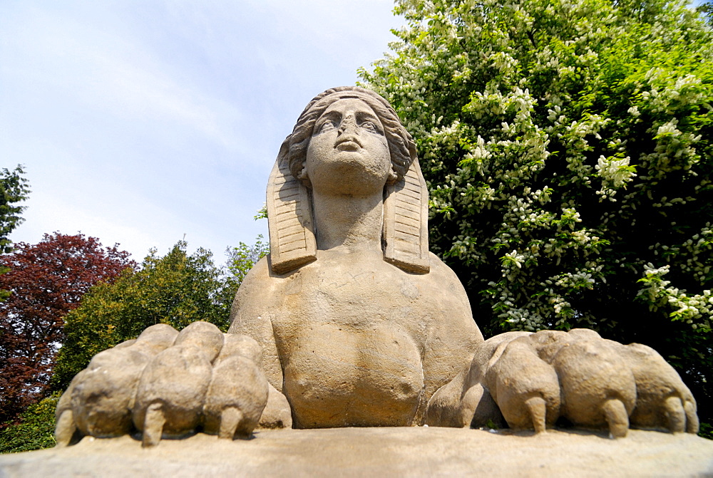 Historic Sphinx figure at Eichtalpark park in Wandsbek, Hamburg, Germany, Europe