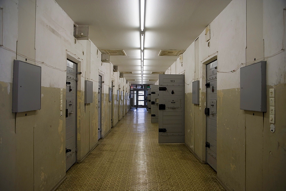 Cell tract in the new building of the former secret service prison, Berlin-Hohenschoenhausen memorial, former prison of the GDR's secret service, Berlin, Germany, Europe