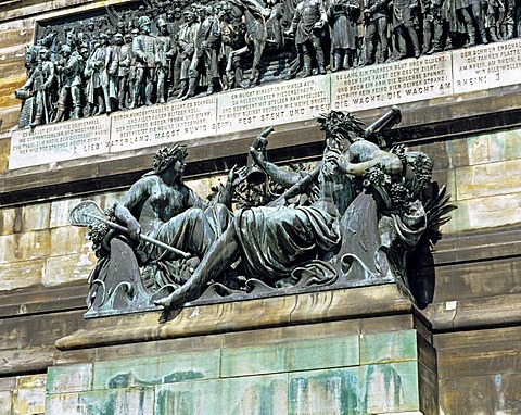 Detail of the Niederwald Denkmal monument near Ruedesheim, Hesse, Germany