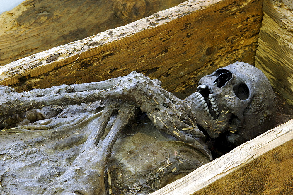 Bog woman, museum peat railway station at the Kendlmuehlfilzen near Rottau, Chiemgau, Upper Bavaria, Germany, Europe