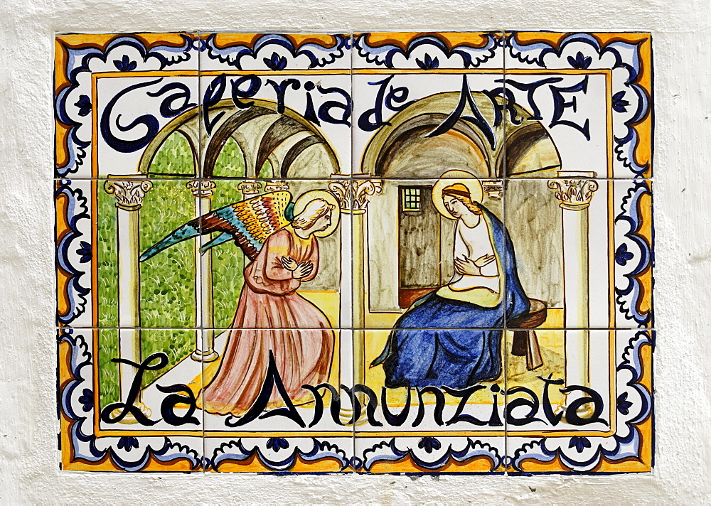 Annunciation, tilework picture, Arcos de la Frontera, Andalusia, Spain, Europe