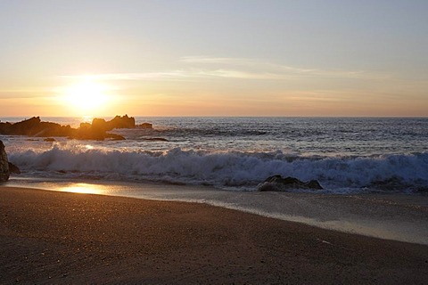 Sunset on the beach of Villa Cha, North Portugal, Europe