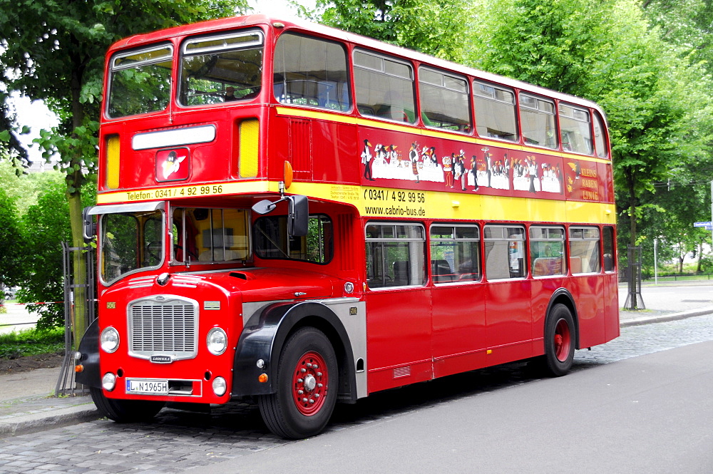 English bus, Routemaster, sightseeing tours, Leipzig, Saxony, Germany, Europe