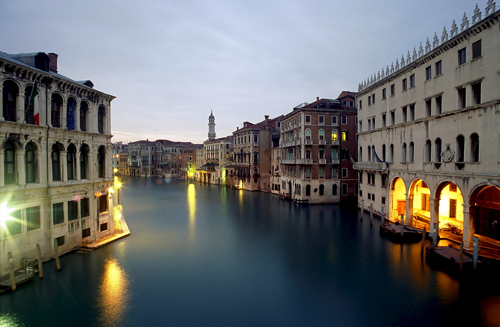 Grande Canal at night, Venice, Italy, Europe