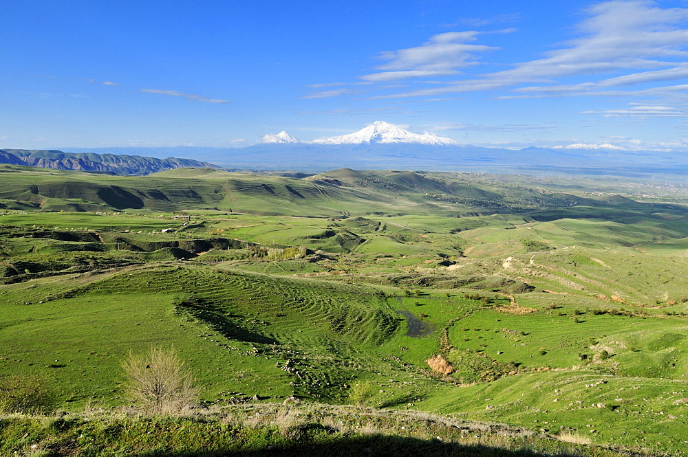 View over the Araratian Plain towards Mount Ararat, Armenia, Asia