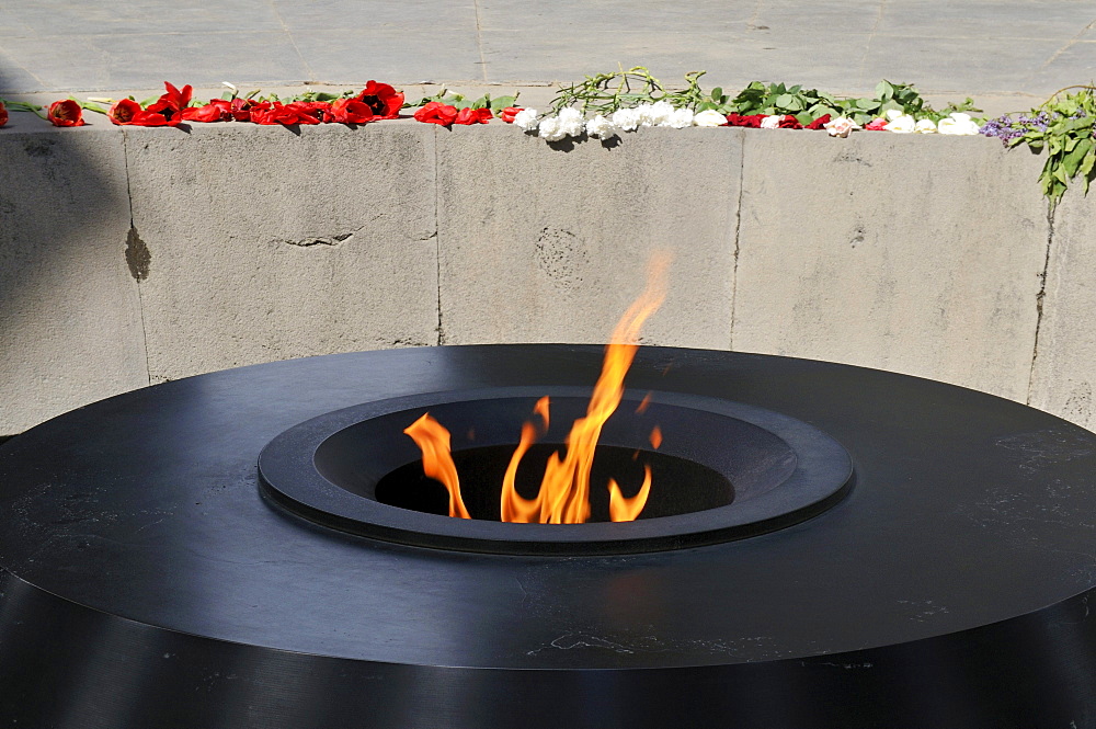 Armenian Genocide Memorial Tsitsernakaberd with eternal flame, Yerevan, Armenia, Asia