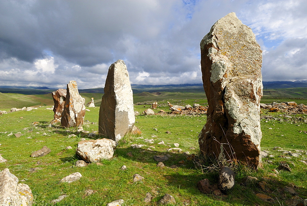 Zorats Karer, 6000 B.C. stoneage observatory, menhir of Karahunj, Cara Hunge, Armenia, Asia